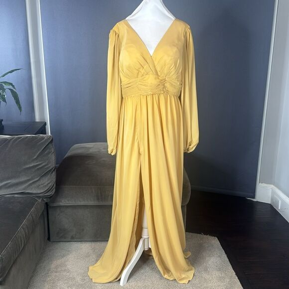 Women’s Full Length Long Sleeve Chiffon V-Neck Formal Dress Corset Back Size 16 - Picture 3 of 12